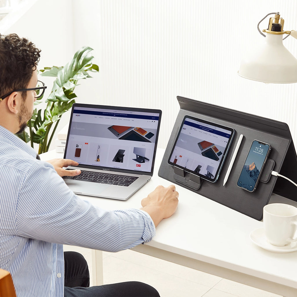 Man using Yntra MOFT Multi Functional desk mat