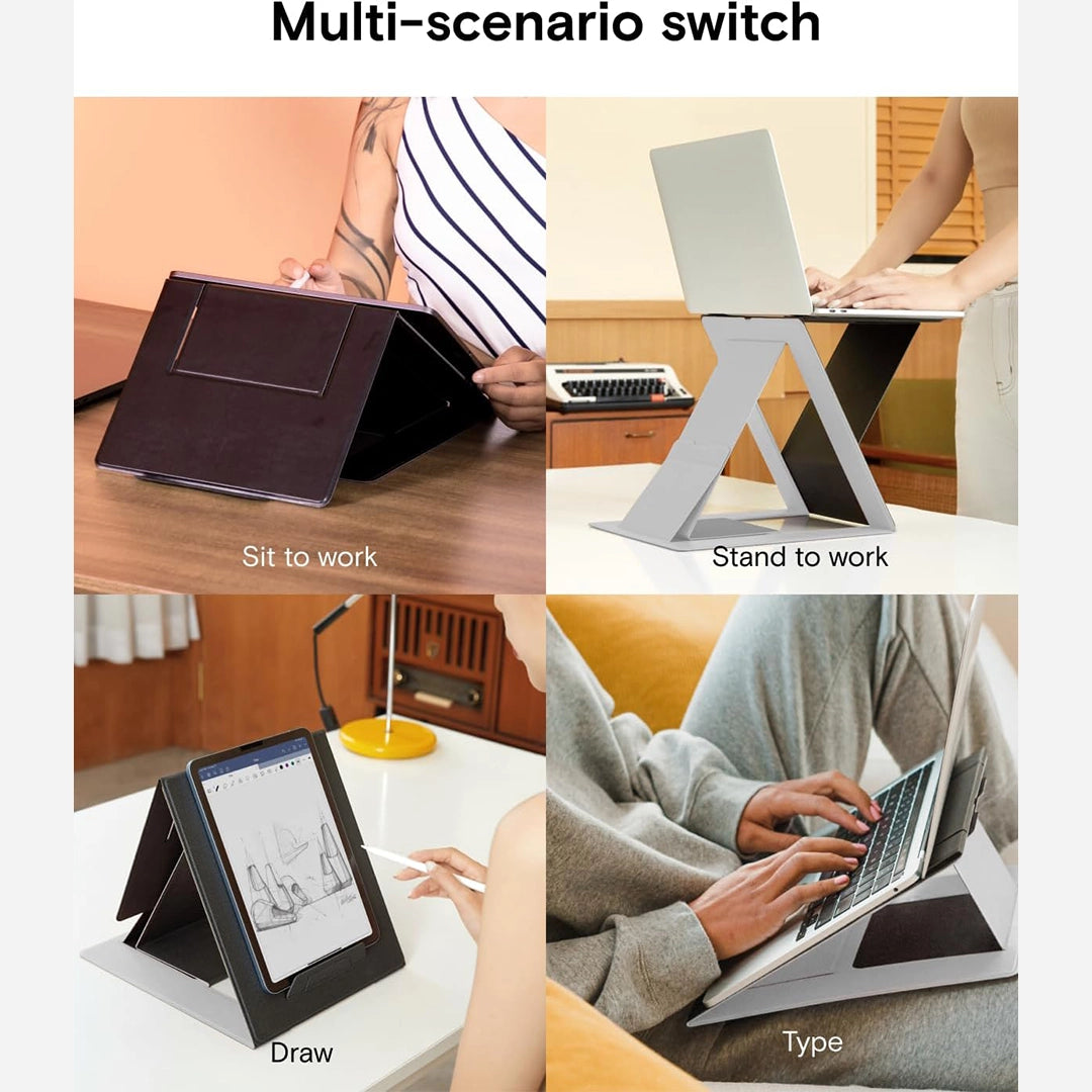 Yntra MOFT Foldable 5 in 1 Sit stand laptop desk - Side view showcasing 4 functions