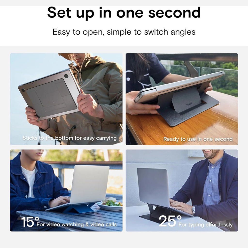 Yntra Moft Invisible laptop stand - mulitple angles and uses graphic