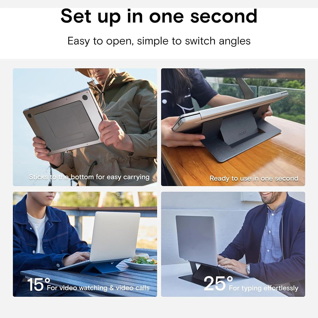 Yntra Moft Invisible laptop stand - mulitple angles and uses graphic
